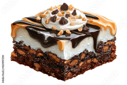 Sweet brownie treat close-up kitchen food photography delight. Isolated on transparent background, png.
