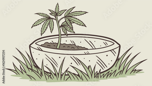 Growing cannabis plant in pot illustration for medical marijuana and home cultivation concepts design vector