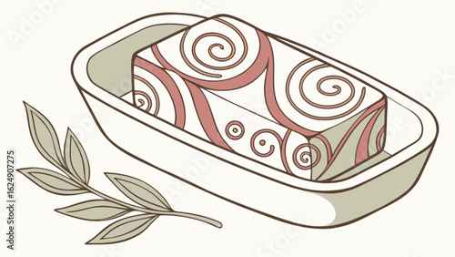 Elegant soap dish with patterned soap bar and decorative leaf design for bathroom decor and organization