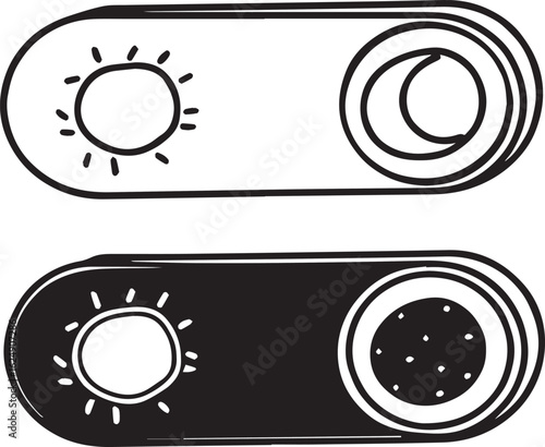 Day and Night Toggle Switch Hand-Drawn Icons - Sun and Moon UI Elements