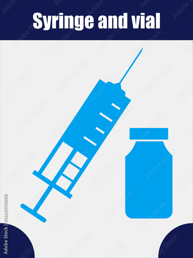 A silhouette of a medical syringe and vial on a white background A silhouette of a medical syringe and vial on a white background