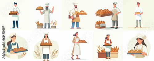 Master Bakers and Their Delicious Bread: A Collection of Characters with Loaves and Pastries