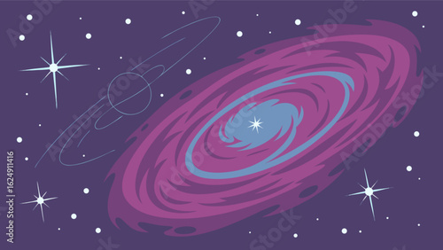 Explore the galaxy illustration with stars and planets in space for astronomy enthusiasts and scientists