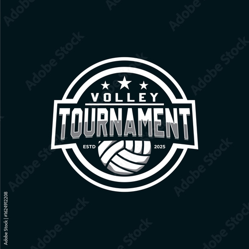 Volleyball tournament logo design vector illustration in minimalist style