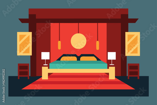 zen style bedroom interior vector art   (1).eps
