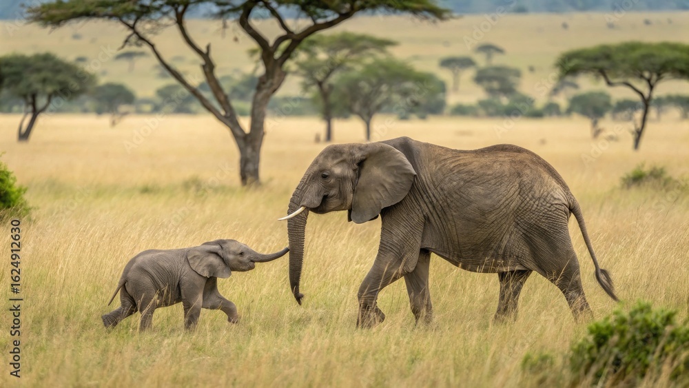 Fototapeta premium Majestic Elephants Walking Together in Serengeti Grasslands