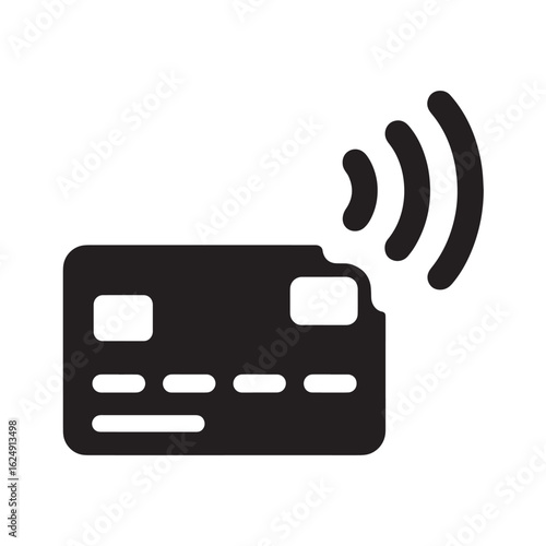 Black contactless payment credit card icon with signal waves vector