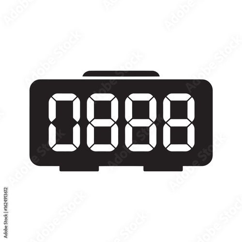 Black digital clock silhouette with white segments display time