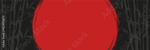 Asian, Japanese themed background design. Abstract background with grunge red circles like moon illustration and bamboo illustration.