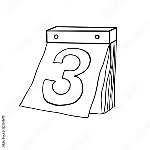 Illustration of a vintage paper calendar of date third in black outline