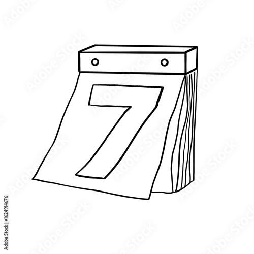 Illustration of a vintage calendar show date seventh with black outline.