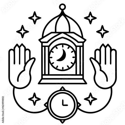 Prayer Time Clock Islamic Icon Vector