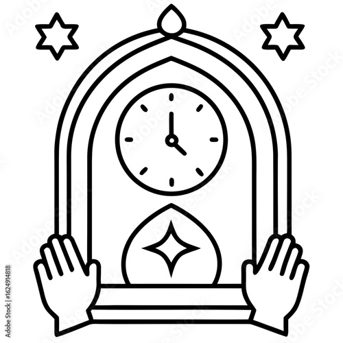 Prayer Time Clock Islamic Icon Vector