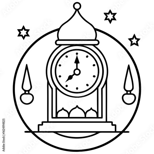 Prayer Time Clock Islamic Icon Vector