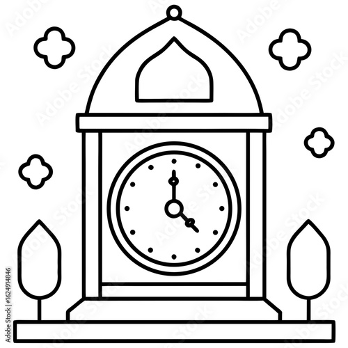 Prayer Time Clock Islamic Icon Vector