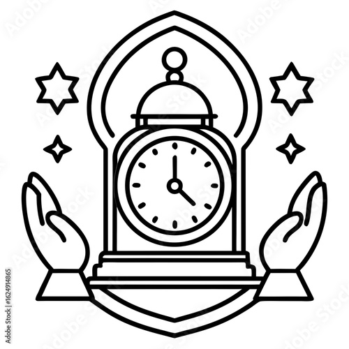 Prayer Time Clock Islamic Icon Vector