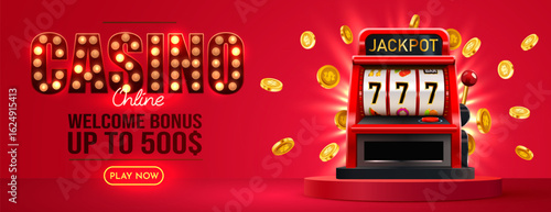 Slot machine wins the jackpot. 777 Big win concept. Casino jackpot. Vector illustration
