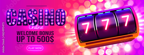Slot machine wins the jackpot. 777 Big win concept. Casino jackpot. Vector illustration