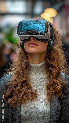 Woman Experiencing Virtual Reality in the City