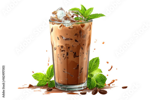 Refreshing chocolate mint drink kitchen beverage indoor close-up. Isolated on transparent background, png.