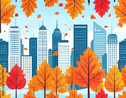 Autumn city skyline pattern