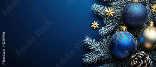 Elegant Christmas Ornament Display: Blue and Gold Festive Decor