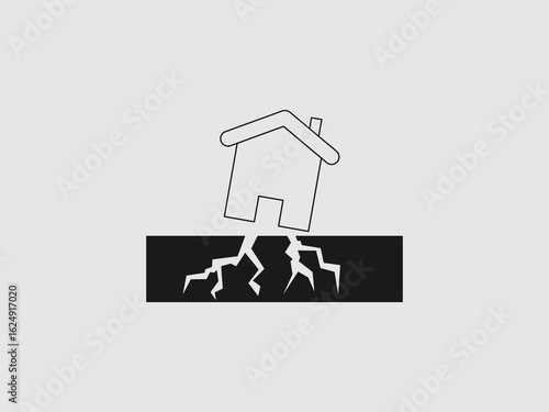a house on a block of land that is cracked and sinking