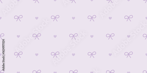 Seamless bow and heart pattern in soft purple