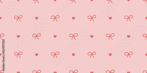 Seamless bow and heart pattern in pastel red