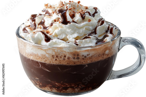 Charming chocolate whipped cream drink cozy food photography. Isolated on transparent background, png.
