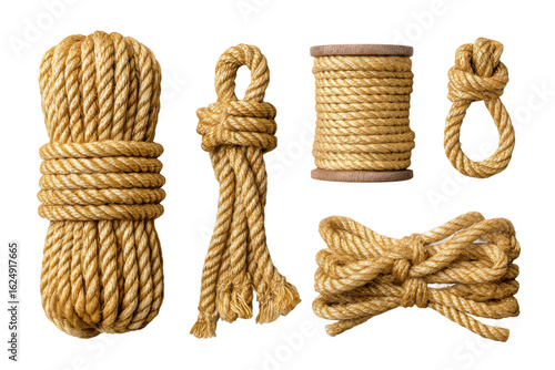 Creative environment for rope crafting techniques workshop. Isolated on transparent background, png.