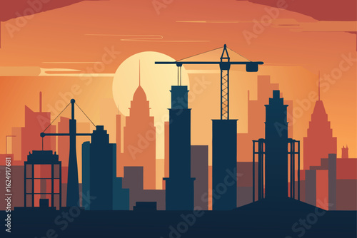 skyline under construction with cranes  .eps