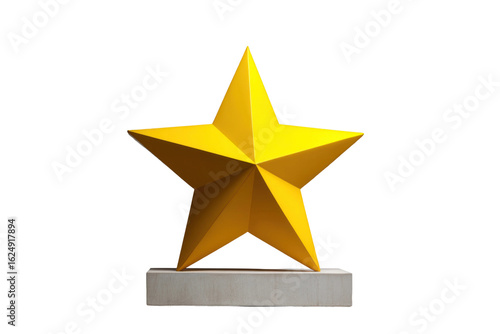 Celebrating achievement with a yellow star trophy in modern design. Isolated on transparent background, png.