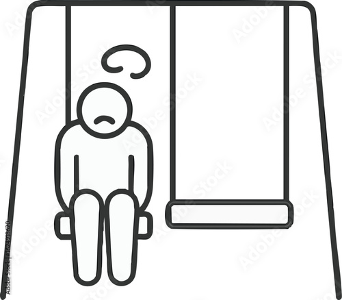 Sadness depression mental health swing person unhappy anxiety outline illustration concept icon line art