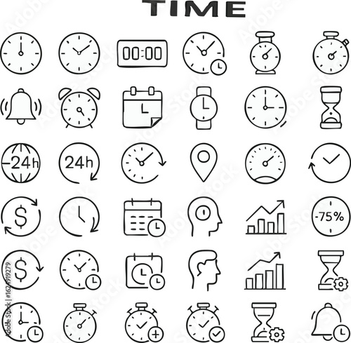 Time clock watch calendar hourglass timer deadline schedule stopwatch alarm deadline icon set vector