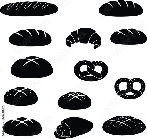 Black Headwear Silhouettes: Diverse Vector Icons of Helmets, Caps, and Winter Hats, Ideal for Apparel, Sportswear, Military, and Outdoor Activity Design Projects.