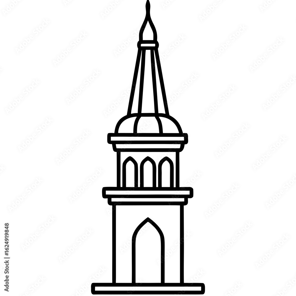 Obraz premium Side View Mosque Tower Line Illustration