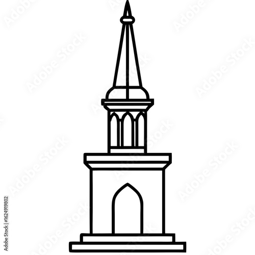 Side View Mosque Tower Line Illustration