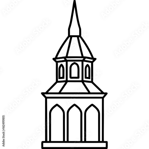 Side View Mosque Tower Line Illustration