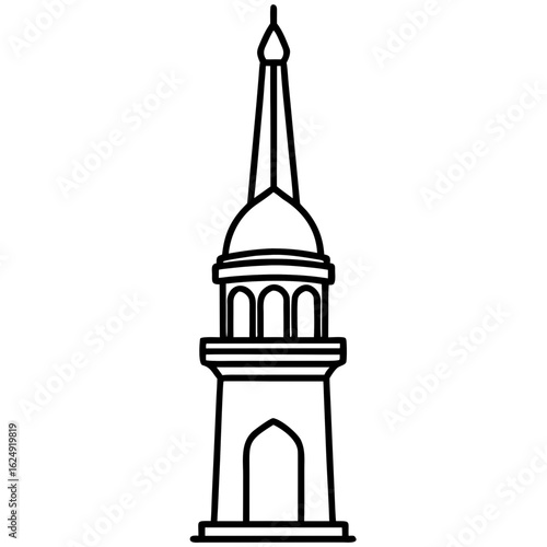 Side View Mosque Tower Line Illustration