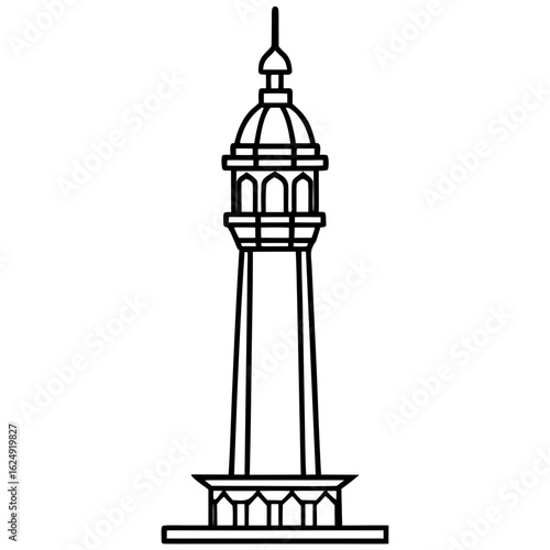 Side View Mosque Tower Line Illustration