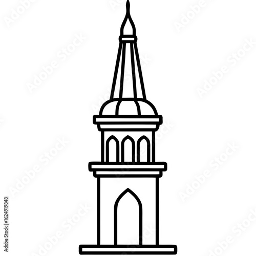 Side View Mosque Tower Line Illustration