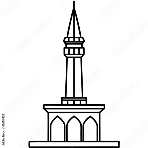 Side View Mosque Tower Line Illustration