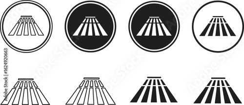 Set of stylized japanese mount fuji icons in oval and simple shapes