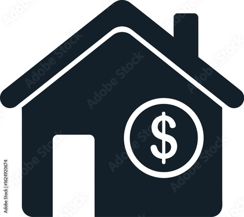 Simple dark silhouette of a house with a dollar sign inside