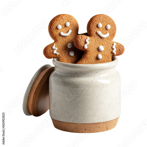 Gingerbread Cookies in Jar with Smiling Faces on White Background