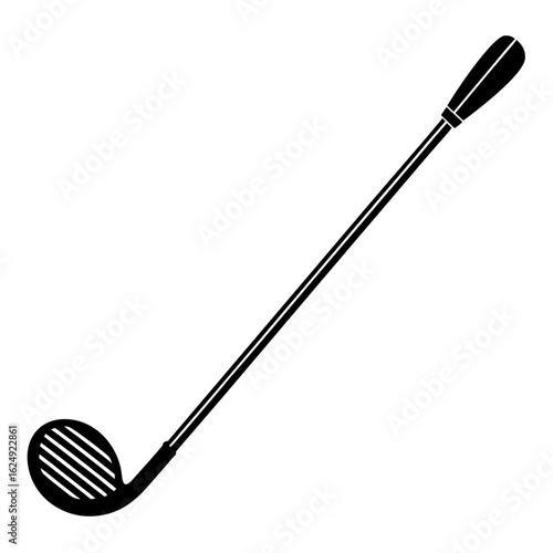 Simple black silhouette of a golf club with a driver head on a white background