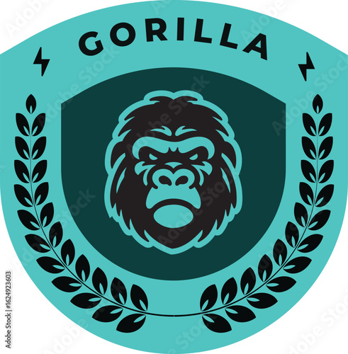 Gorilla Animal Face Badge Logo Bold Aqua Style