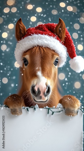 Adorable Christmas Pony Holding a Sign: Festive Winter Wonderland
