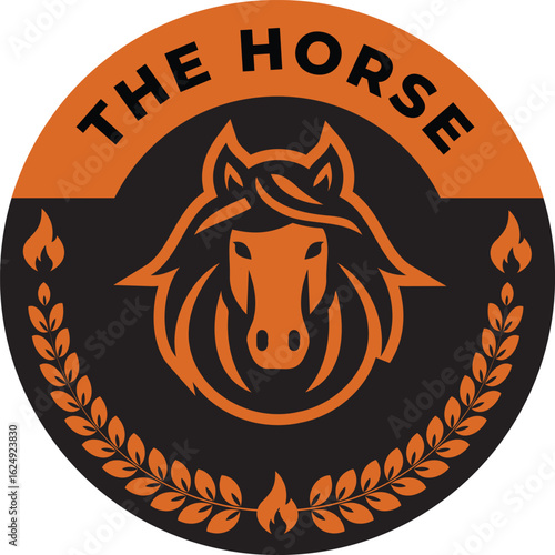 The Horse Animal Face Badge Logo Classic Orange Style